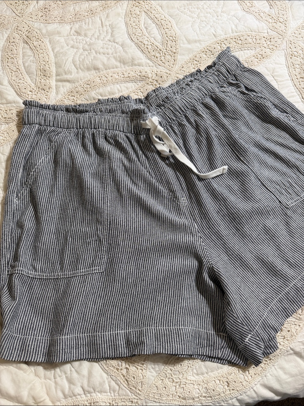 NWT Lane Bryant Navy and White striped linen-blend drawstring shorts